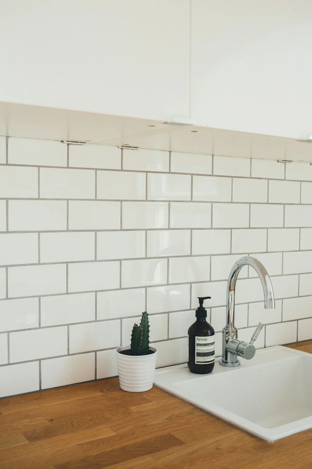 Clean kitchen sink and backsplash
